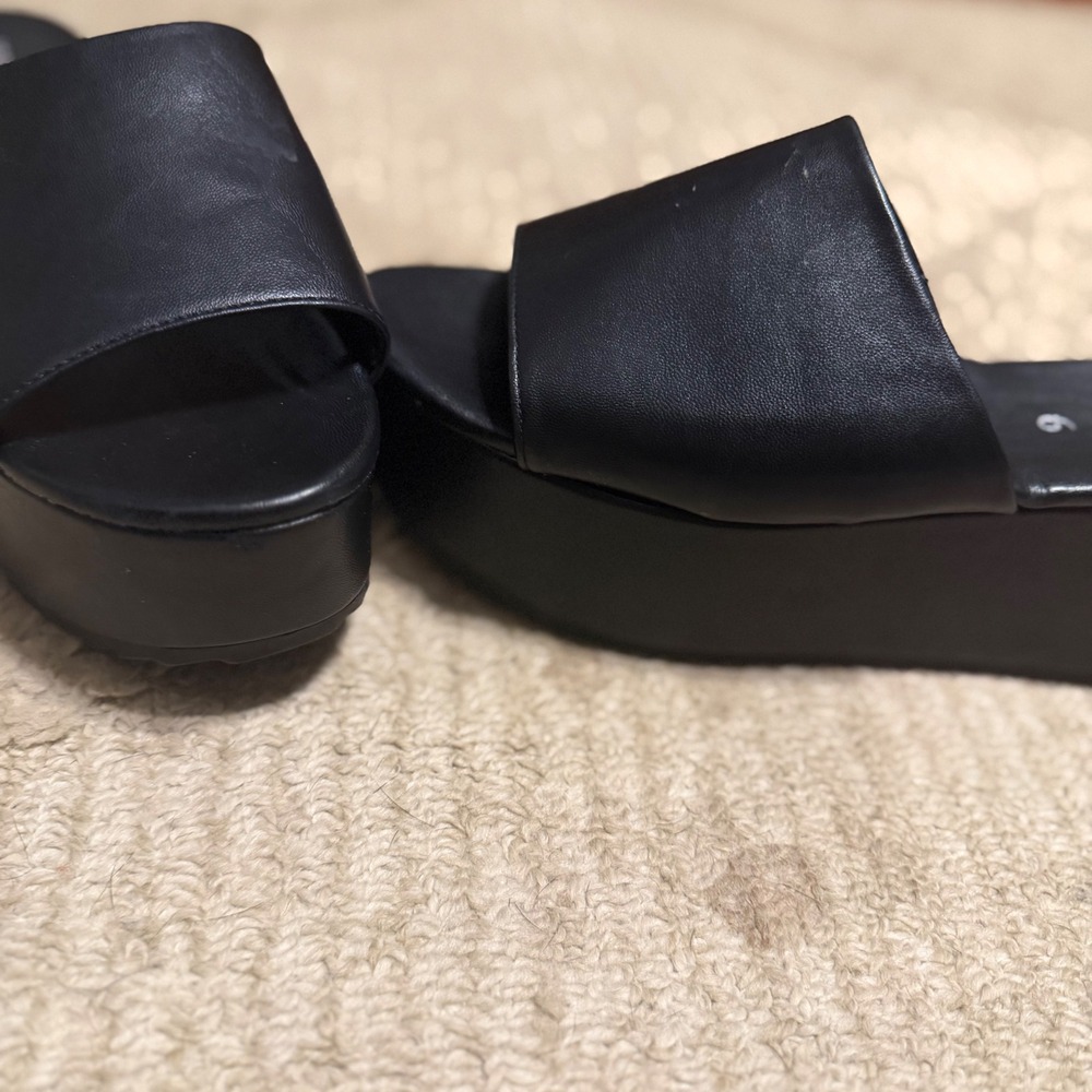 Joe Fresh Black Chunky Platform Slide Sandals Women Size 6 Minimalist 90s Style - Picture 5 of 5
